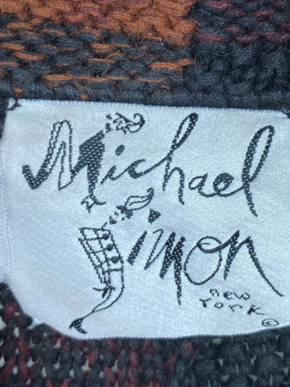 Michael Simon Patchwork Knit Button-Up Cardigan Earth Tone Button-Up Sweater - Picture 8 of 13